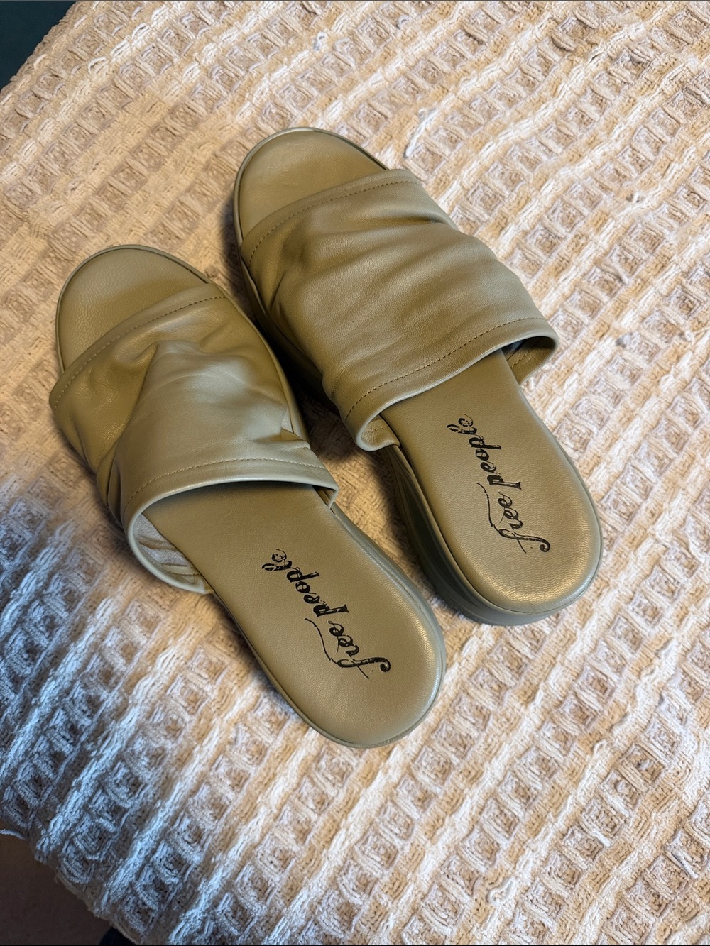 Free People Olive Slide Ruched Leather Mule